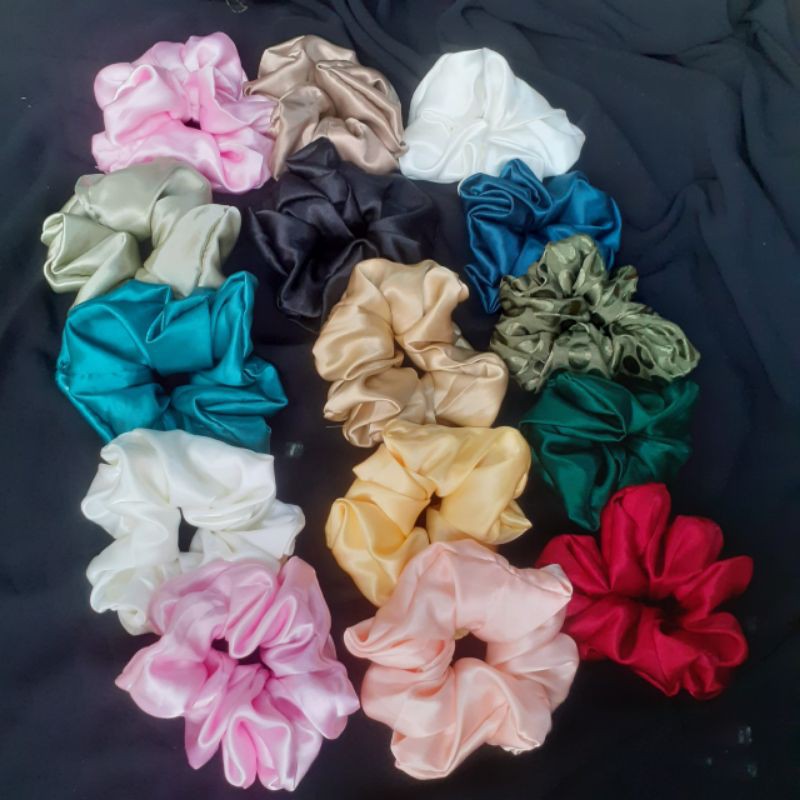 Cột tóc vải Scrunchies bóng màu bản to (Ảnh thật)