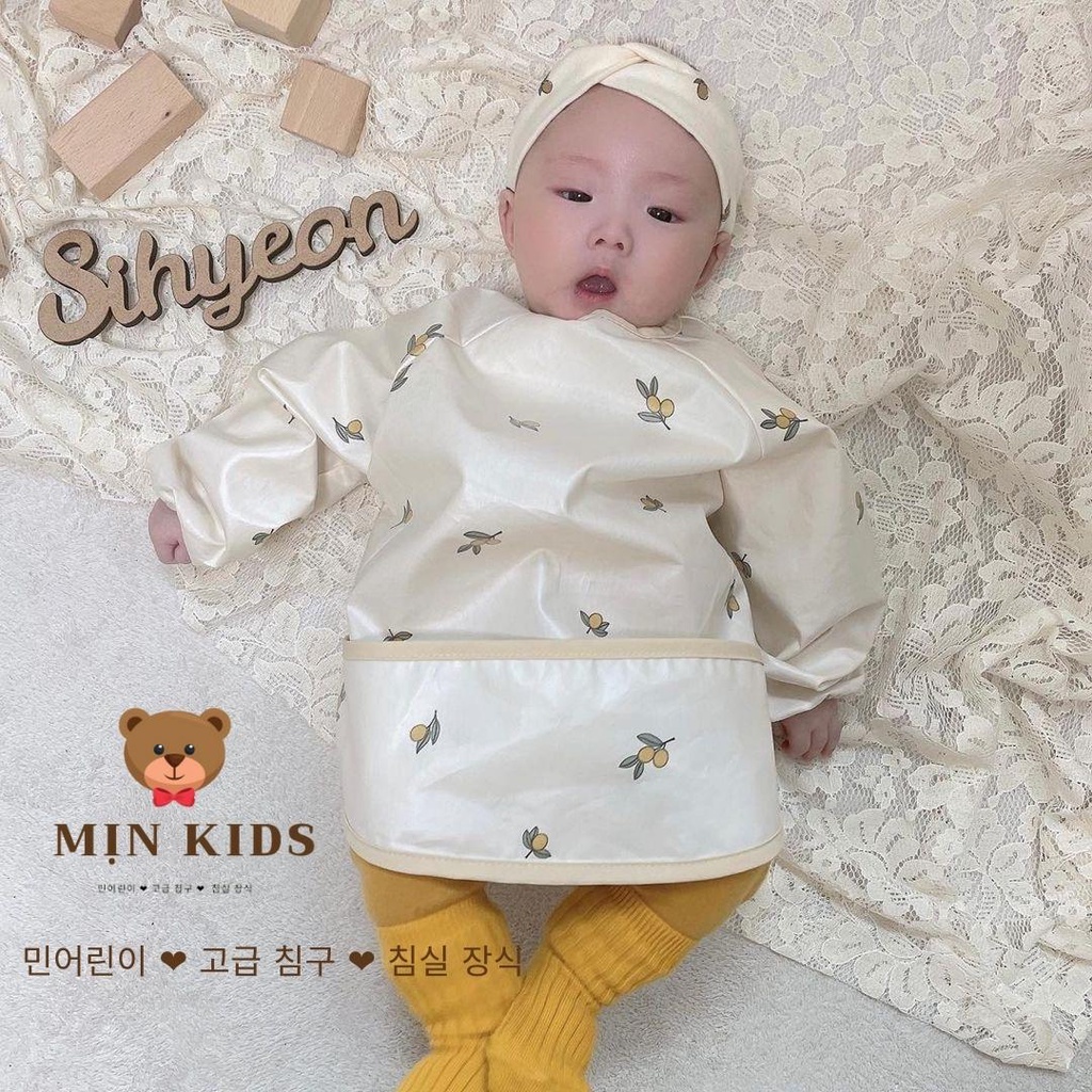 Áo yếm ăn dặm cho bé, yếm ăn dặm MỊN KIDS, áo chống thấm họa tiết xinh xắn cho bé
