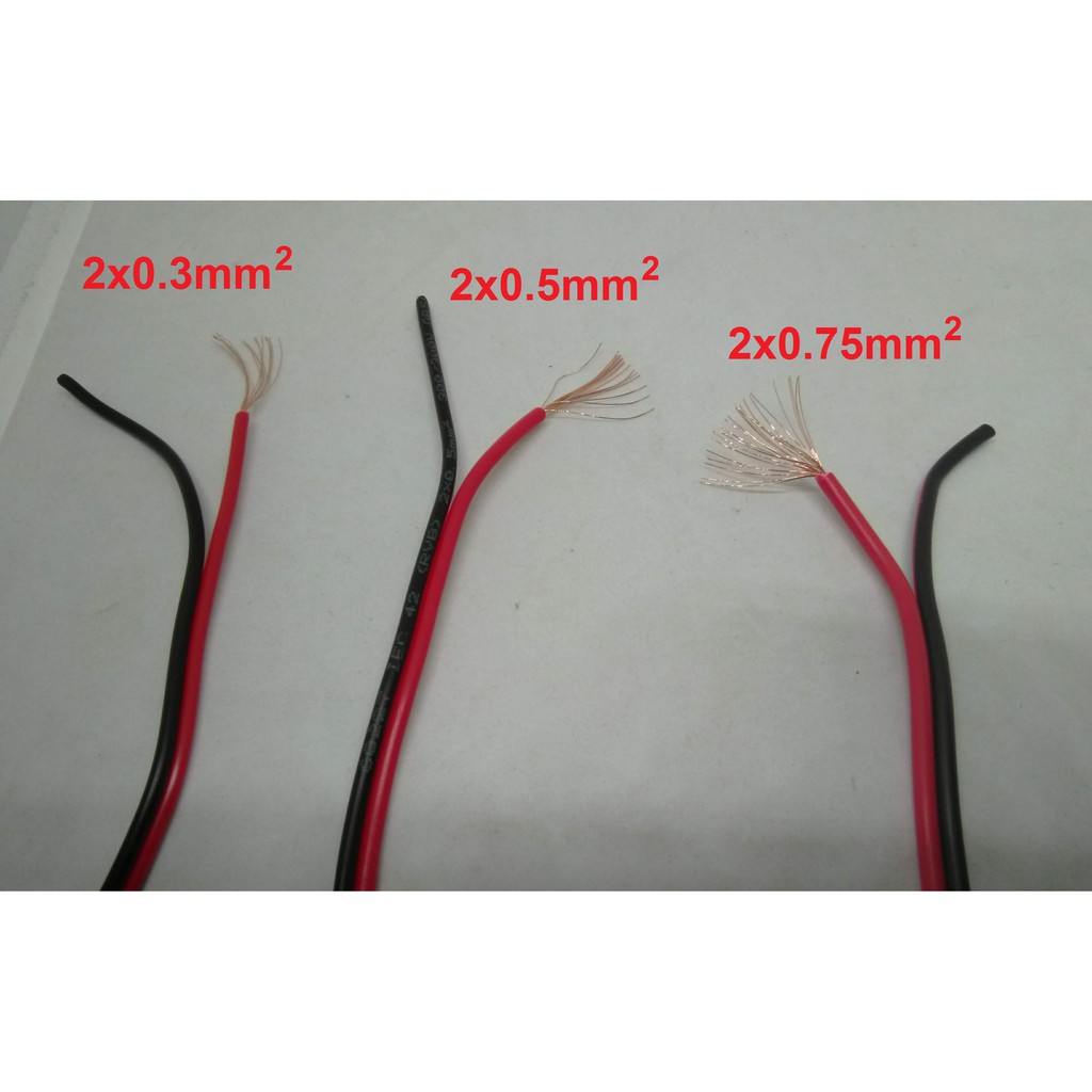 Combo 2m dây điện đỏ đen 2x0.3mm2 / 2x0.5mm2 / 2x0.75mm2