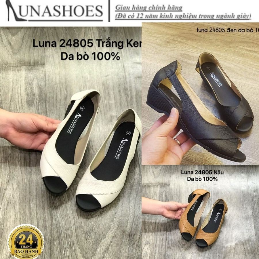 Giày đế xuồng nữ hở mũi da bò mềm êm chân 4p LUNASHOES 24805 BẢO HÀNH 02 NĂM bong nổ 1 đổi 1