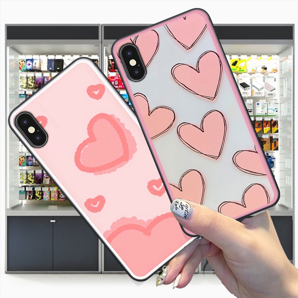 Ốp Iphone X / Xs / Xs max / Xr in hình trái tim caro đen trắng , hồng cute xinh xắn dễ thương