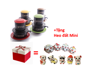 Combo 2 phin cafe sứ + Tặng heo đất mini