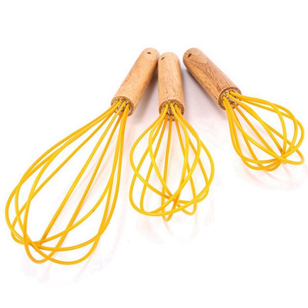 Dụng Cụ Đánh Trứng Bằng Silicone Tay Cầm Gỗ Chịu Nhiệt