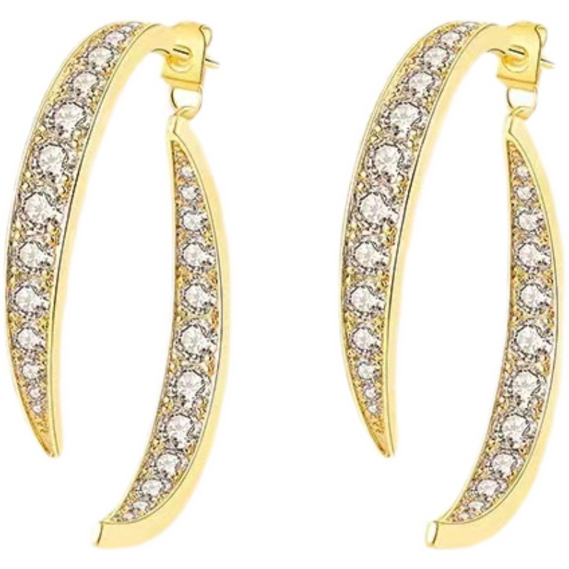 Bông Tai Cong Hình Chữ Thập Đính Đá Lấp Lánh Phong Cách Hàn Quốc Cho Nữ