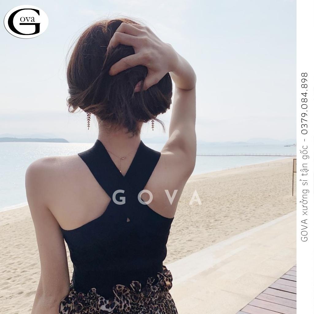 Áo Croptop HAI DÂY ĐẮP CHÉO BẢN TỎ Thun Gân Kiểu Sexy Nữ, Áo Thun Ôm Body Đẹp GOVA