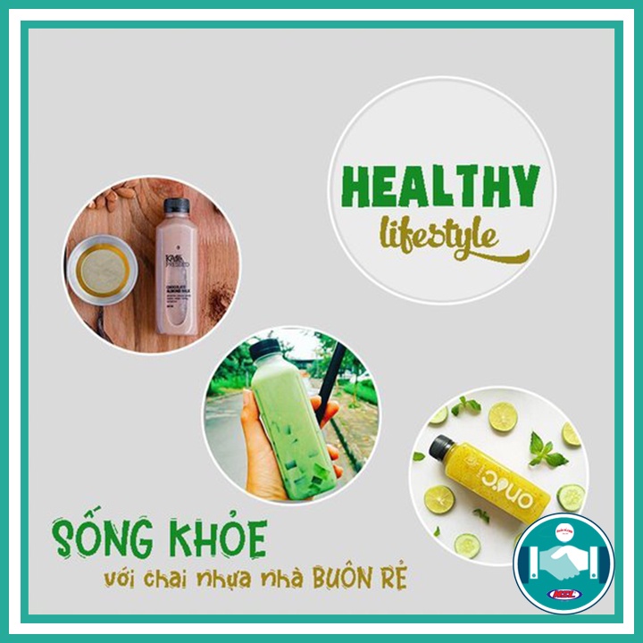 Chai nhựa vuông nắp đen 350ml,450ml Song Long_chai đựng trà sữa,nước hoa quả,sữa chua,trà thái tiện lợi an toàn