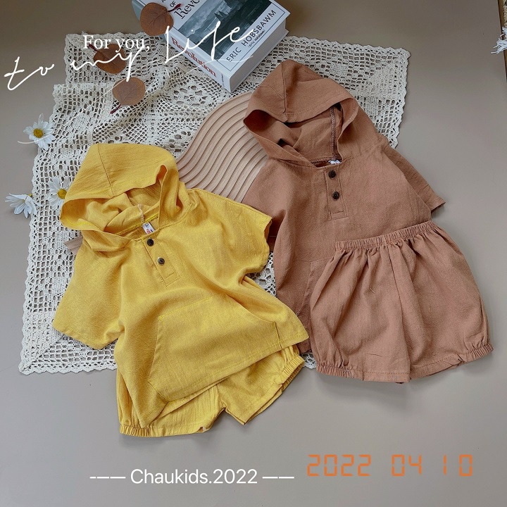 Bộ  Hè Mũ Bé Trai , bé gái Cá Tính Phong Cách  chất đũi xước siêu mátSize 8-20kg