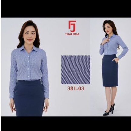 Áo sơ mi nữ Thái Hòa sọc caro vải cotton và poly