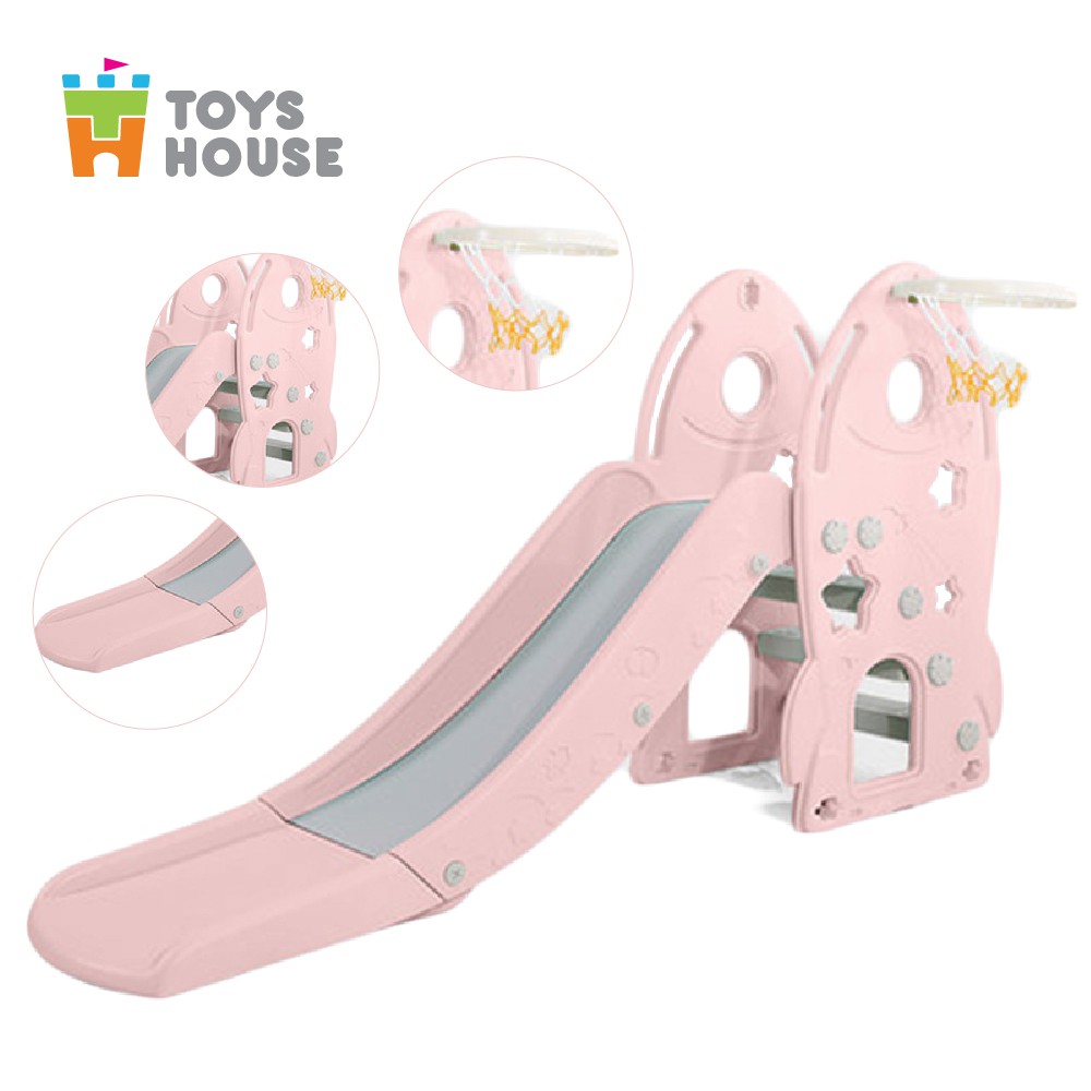 Cầu trượt cho bé hình tên lửa, có kèm khung bóng rổ Toyshouse L-HJ05