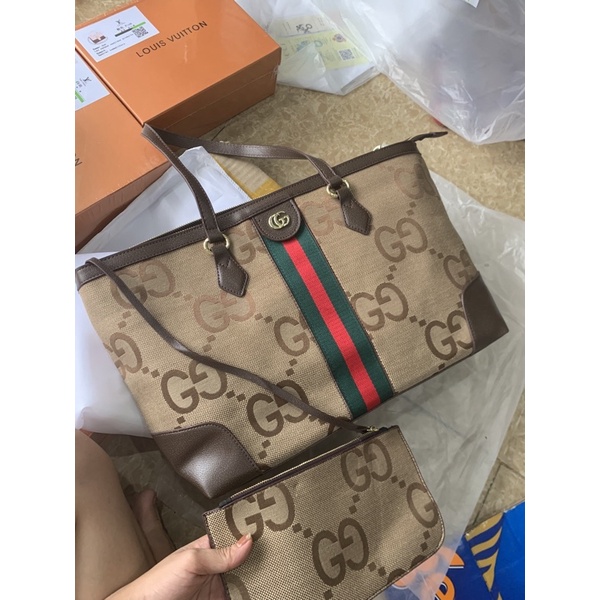 Túi công sở dáng tote size to kèm ví có khoá miệng size đại hình và clip thật