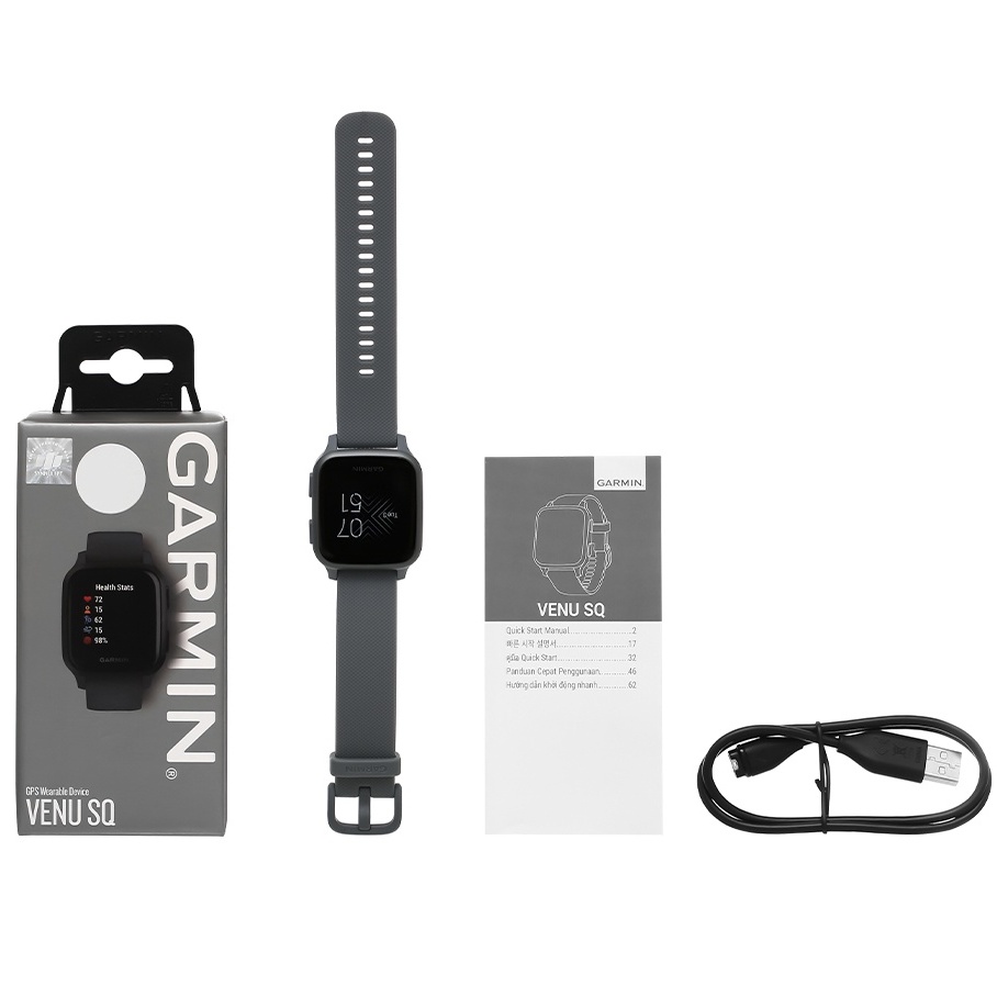 Đồng hồ thông minh Garmin Venu SQ xám kháng nước 5ATM đo nồng độ SPO2 màn hình LCD 1.3&quot; - Chính hãng BH 12 tháng