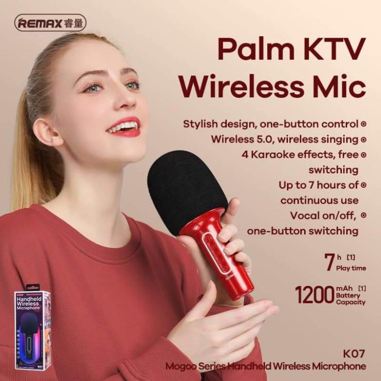 [Mã ELHACE giảm 4% đơn 300K] (Mới)Micro Karaoke 2022 không dây thông minh Remax K07 hỗ trợ trí tuệ nhân tạo