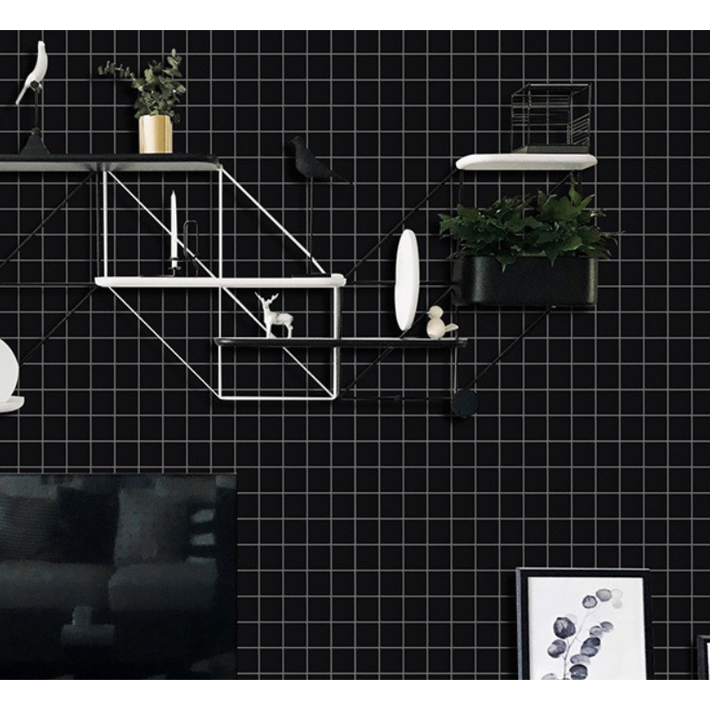 1 mét decal giấy dán tường ô kẻ nhỏ đen khổ 45cm keo sẵn