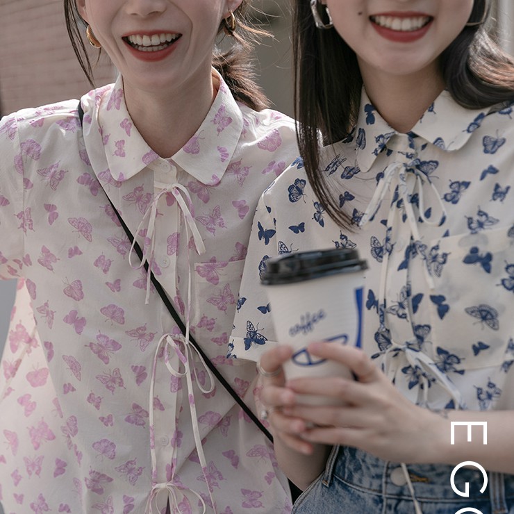 Áo Sơ Mi Ngắn Tay Dáng Rộng In Hình Bướm Xinh Xắn Thời Trang Mùa Xuân Cho Nữ