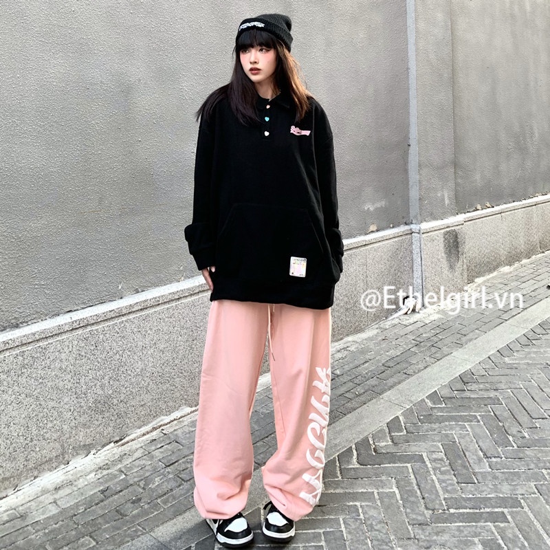 Quần Thể Thao Ống Rộng Lưng Cao In Họa Tiết Thời Trang Hàn Quốc Cho Nữ