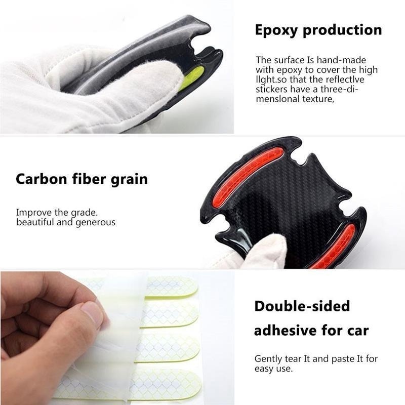 Set 8 Miếng Dán Họa Tiết Sợi Carbon 3D Phản Quang Dùng Trang Trí Tay Nắm Cửa Xe Hơi Chống Trầy Xước
