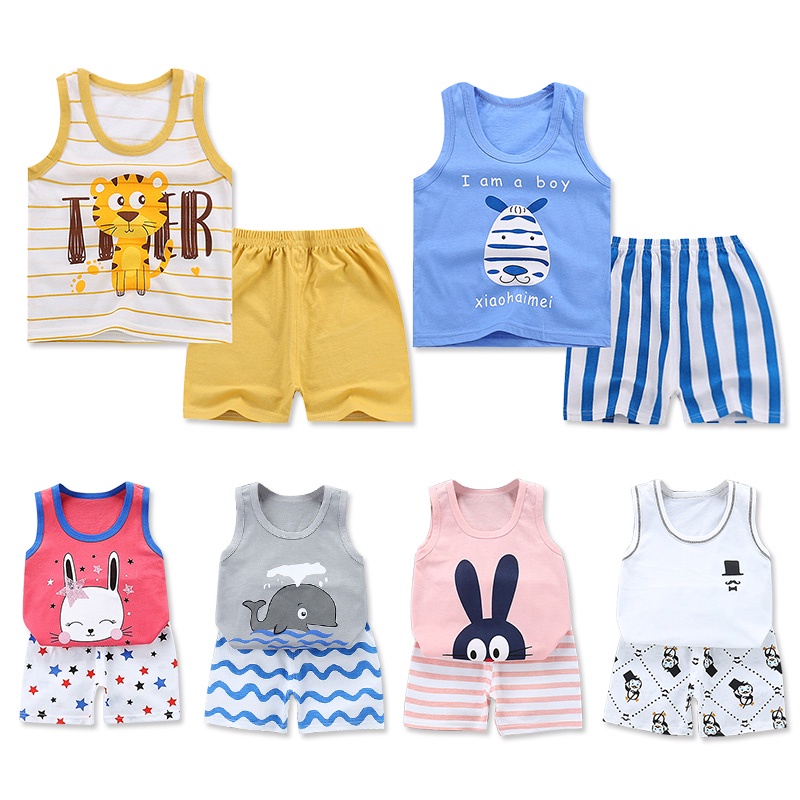 Set Đồ 2 Món Gồm Áo Thun Sát Nách In Họa Tiết Hoạt Hình + Quần Dễ Thương Cho Bé 0-4 Tuổi