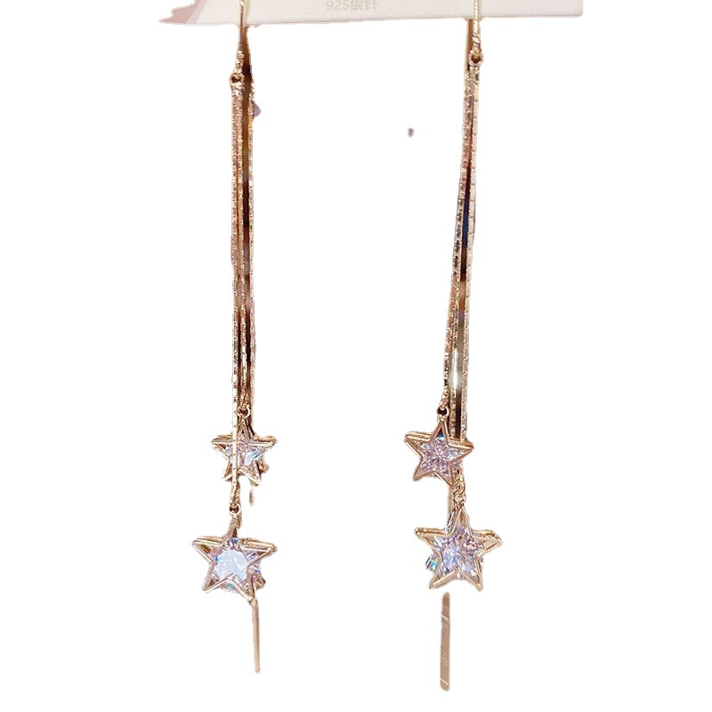 Đôi khuyên tai dài tua rua đính đá thời trang cho nữ