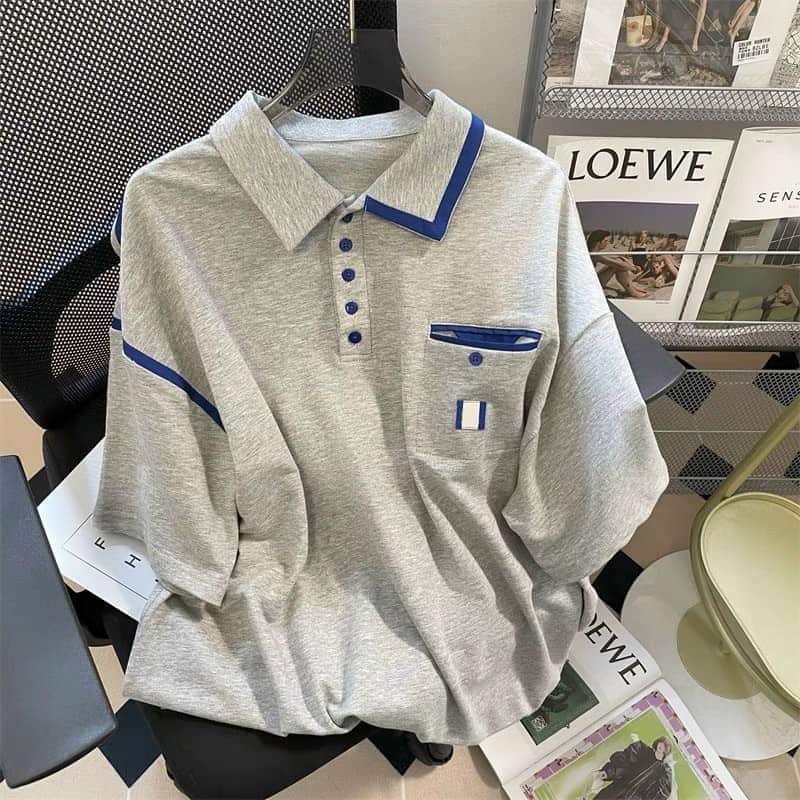 Bộ cổ bẻ nam nữ viền xanh KA12