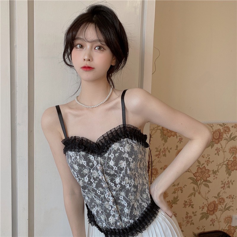 Áo bra ren Maika hoa nhí tiểu thư đính khuy kiểu dáng croptop siêu đẹp, phụ kiện thời trang nữ Yuna_A019