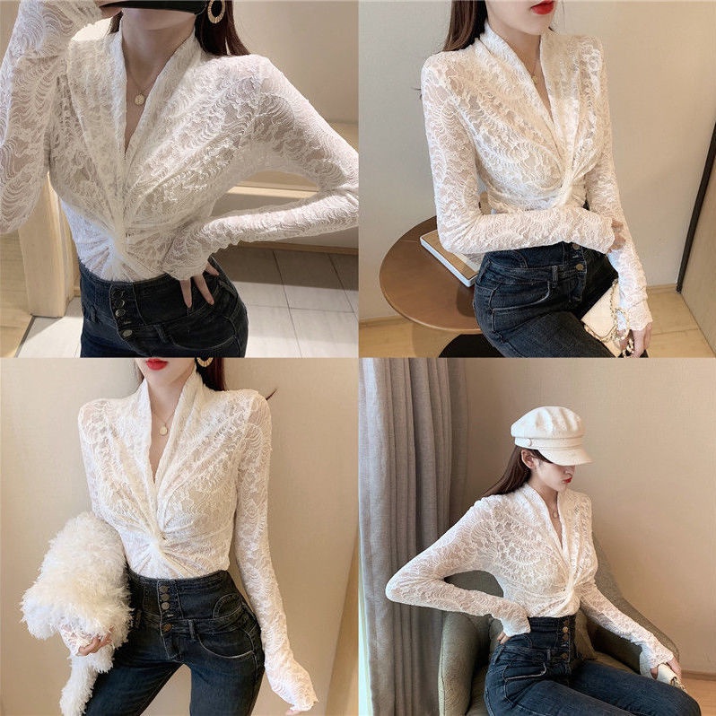 Áo Ren Tay Dài Cổ Chữ V Khoét Sâu Gợi Cảm Phong Cách Phương Tây Mẫu Mới 2021