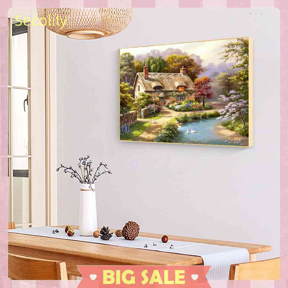 Tranh Thêu Chữ Thập Bằng Vải Canvas 11CT DIY Hình Ngôi Nhà