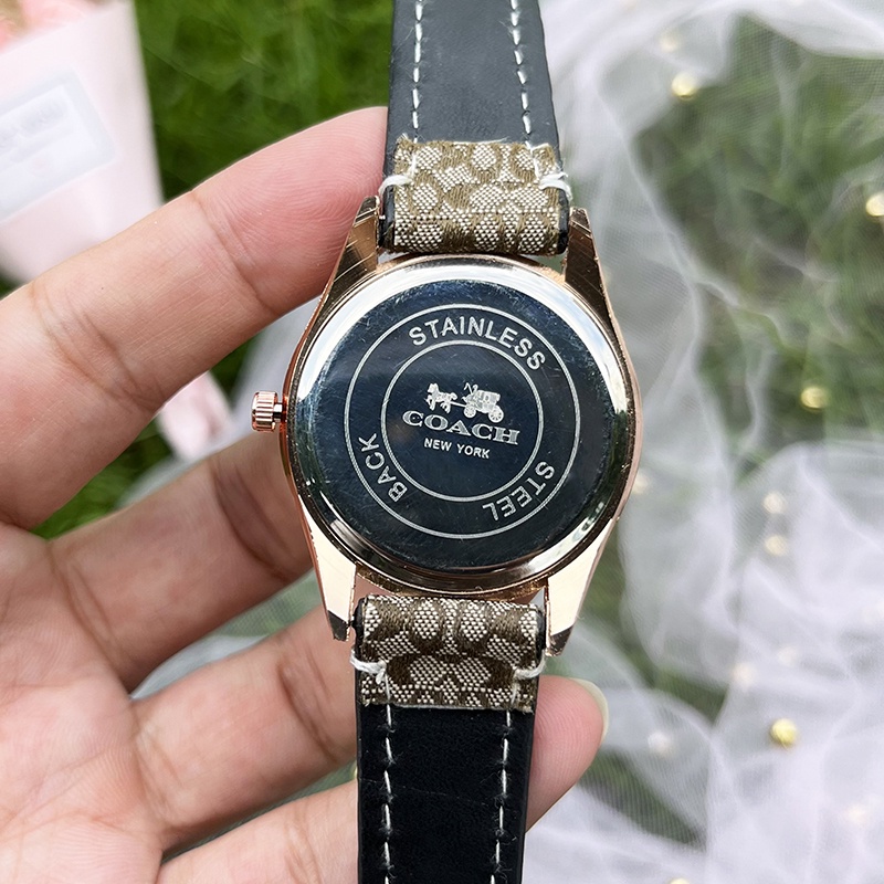 Đồng Hồ coach Đính Kim Cương Giả Với Dây Đeo Da Cho Nữ