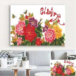 TRANH THÊU CHỮ THẬP HOA KHAI PHÚ QUÝ TRANH CHƯA THÊU HOA MẪU ĐƠN LV327.KT 124*62CM