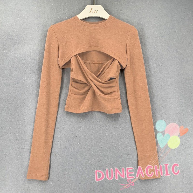 DUNEA Set Áo Thun + Áo Thun Dáng Ngắn Vạt Chéo Quyến Rũ Trẻ Trung Cho Bạn Gái