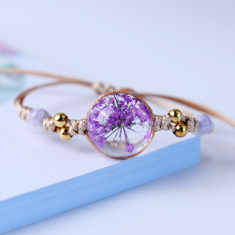 Vòng tay, lắc tay hoa khô ép nam nữ handmade nhiều màu sắc đáng yêu| Ảnh thật