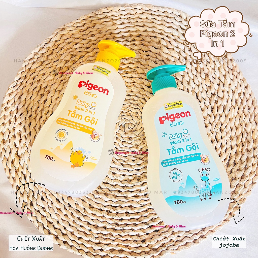 Sữa tắm gội dịu nhẹ Pigeon 700ml 2in1 Hoa hướng dương / Jojoba
