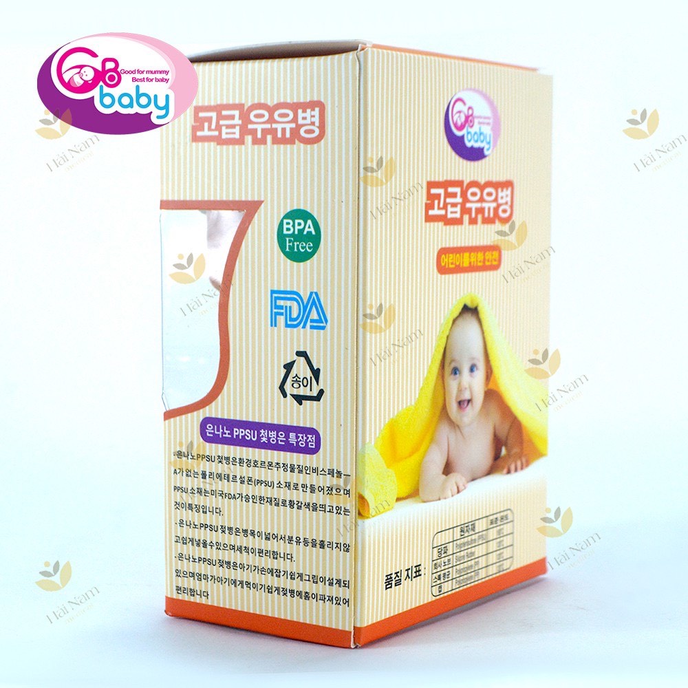 (Tặng kèm núm)Bình sữa PPSU Gb baby- Kichi có quai 180ml- 240ml