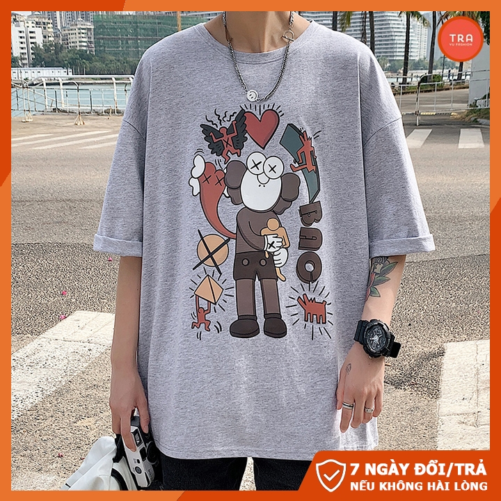 Áo thun tay lỡ form rộng unisex chất cotton mịn mát co dãn 4 chiều in KAWS 1 TL839 | BigBuy360 - bigbuy360.vn