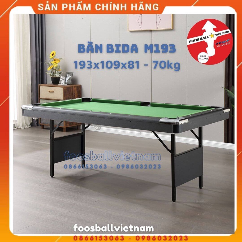 Bàn bida lỗ cỡ lớn nhập khẩu cao cấp giá rẻ cho văn phòng gia đình chơi tại nhà dài 193cm bi sứ 57.6mm 75kg BH193G