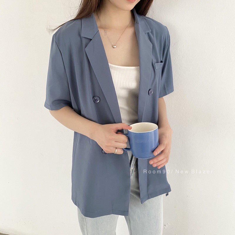 Blazer ngắn tay Hàn Quốc chất mỏng nhẹ mặc mùa hè - 3 mầu XANH/ ĐEN/ KEM 2160