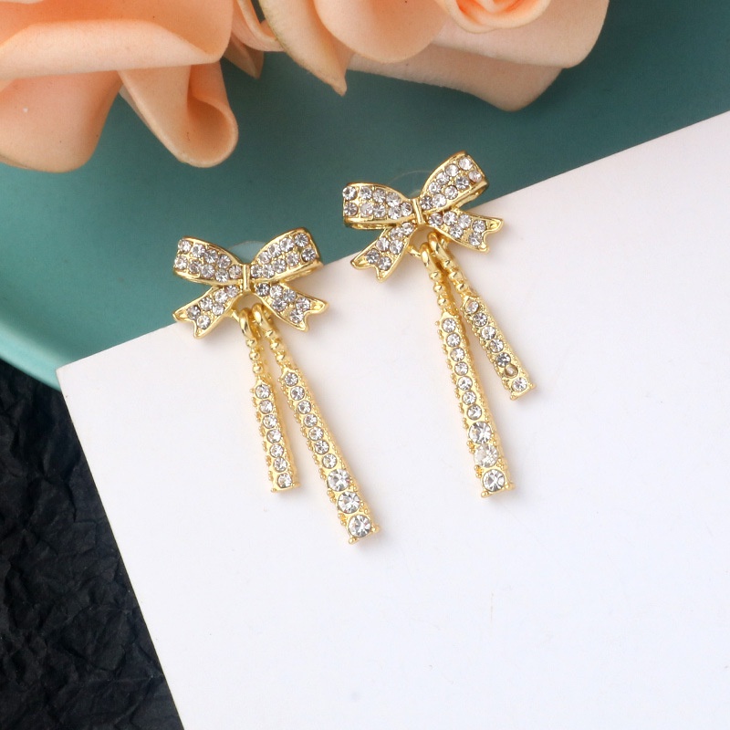 Đôi khuyên tai chốt bạc 925 hình chiếc nơ đính đá sang trọng cho nữ