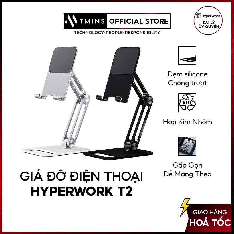 Giá đỡ điện thoại / tablet nhôm HyperWork T2 - Hàng chính hãng ( Bảo hành 12 tháng )