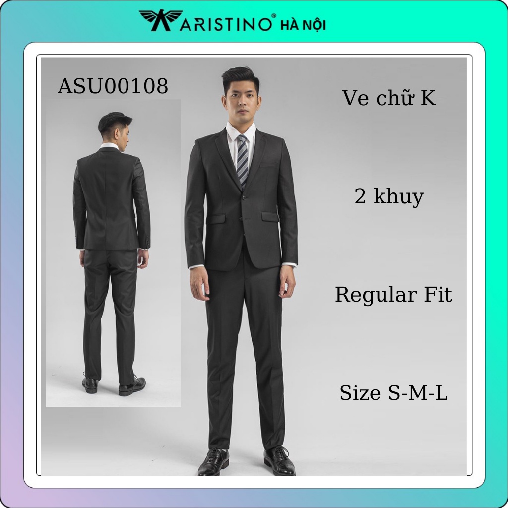 Bộ suit nam Aristino màu đen from rộng ASU00108