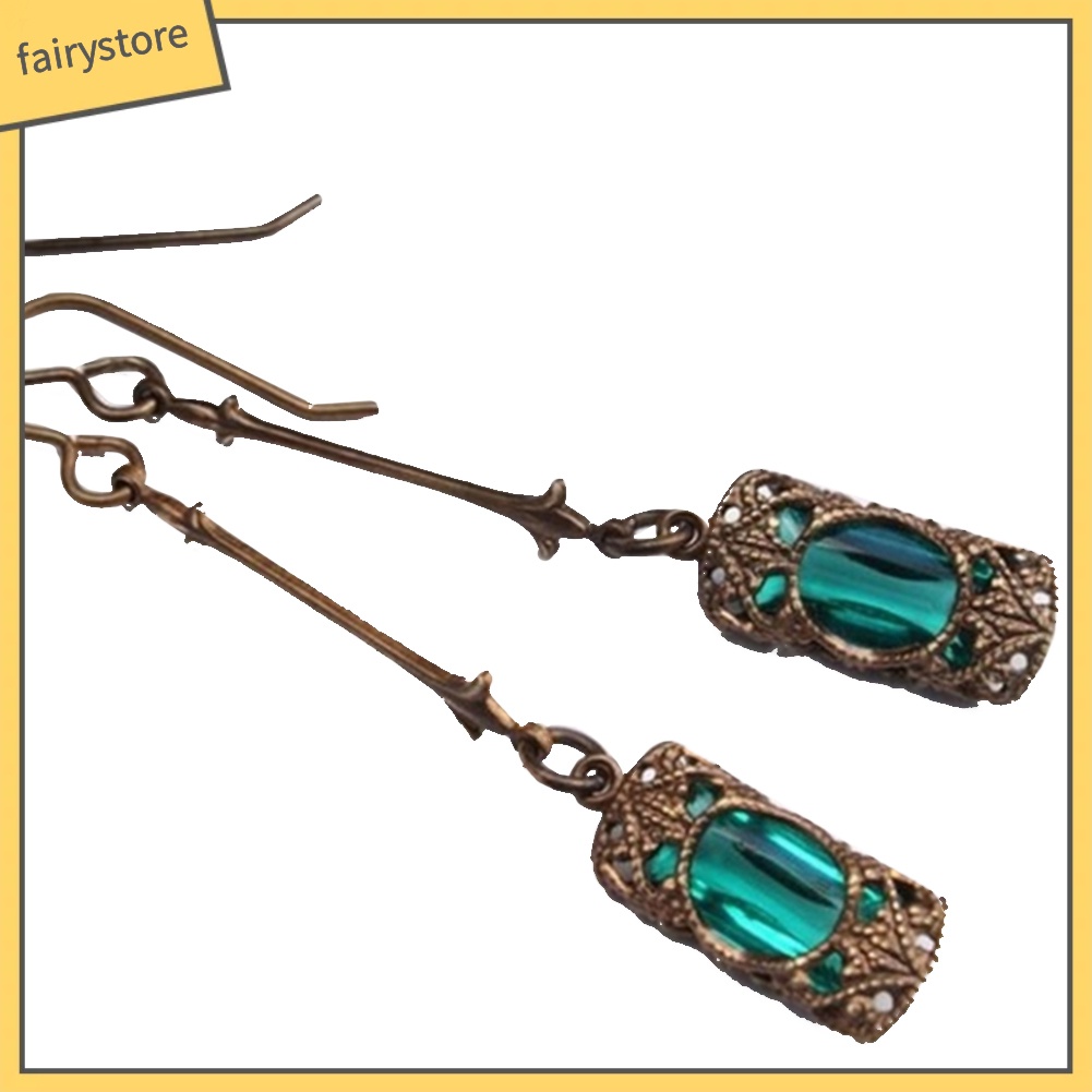 Hoa tai dạng móc thả nạm khắc đính đá quý giả cổ điển