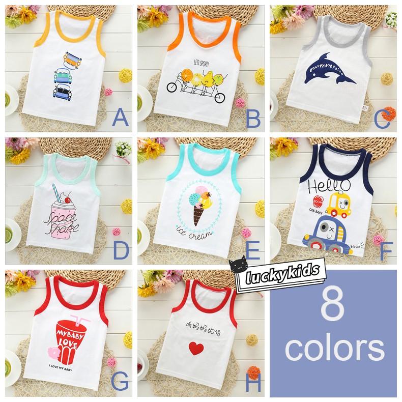 Áo Tank Top Chất Cotton Hoạ Tiết Hoạt Hình Cho Bé