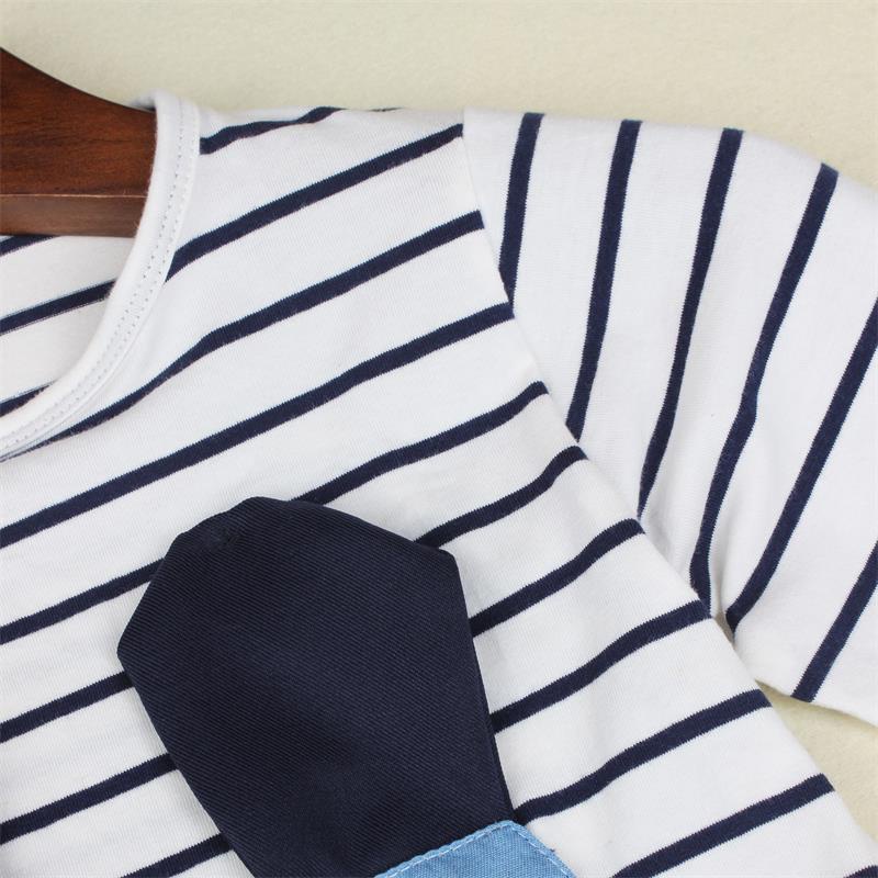 Đầm Cotton Dài Tay Họa Tiết Kẻ Sọc Dễ Thương Cho Bé Gái 2-8 Tuổi
