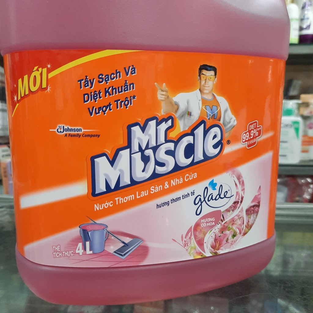 Nước Thơm Lau Nhà Diệt 99,9% Vi Khuẩn Mr Muscle Glade Hương Cỏ Hoa 4L(hàng chuẩn thơm lâu)