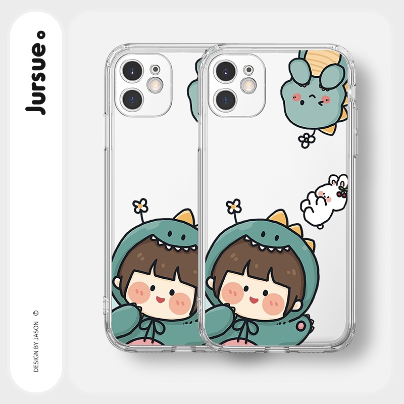 Ốp lưng JURSUE viền vuông hoạt hình dễ thương đẹp cho iPhone 13 12 11 Pro Max SE 2020 X XR XS ip 8 7 6 6S Plus kute Y71