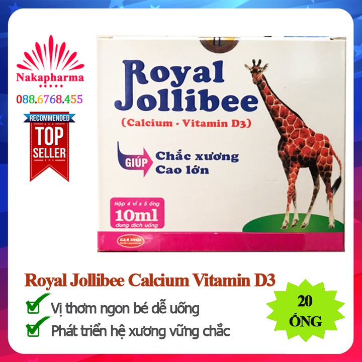 Siro tăng chiều cao Royal Jollibee Calcium Vitamin D3 - Giúp xương răng chắc khỏe, hỗ trợ tiêu hóa, tăng hấp thu