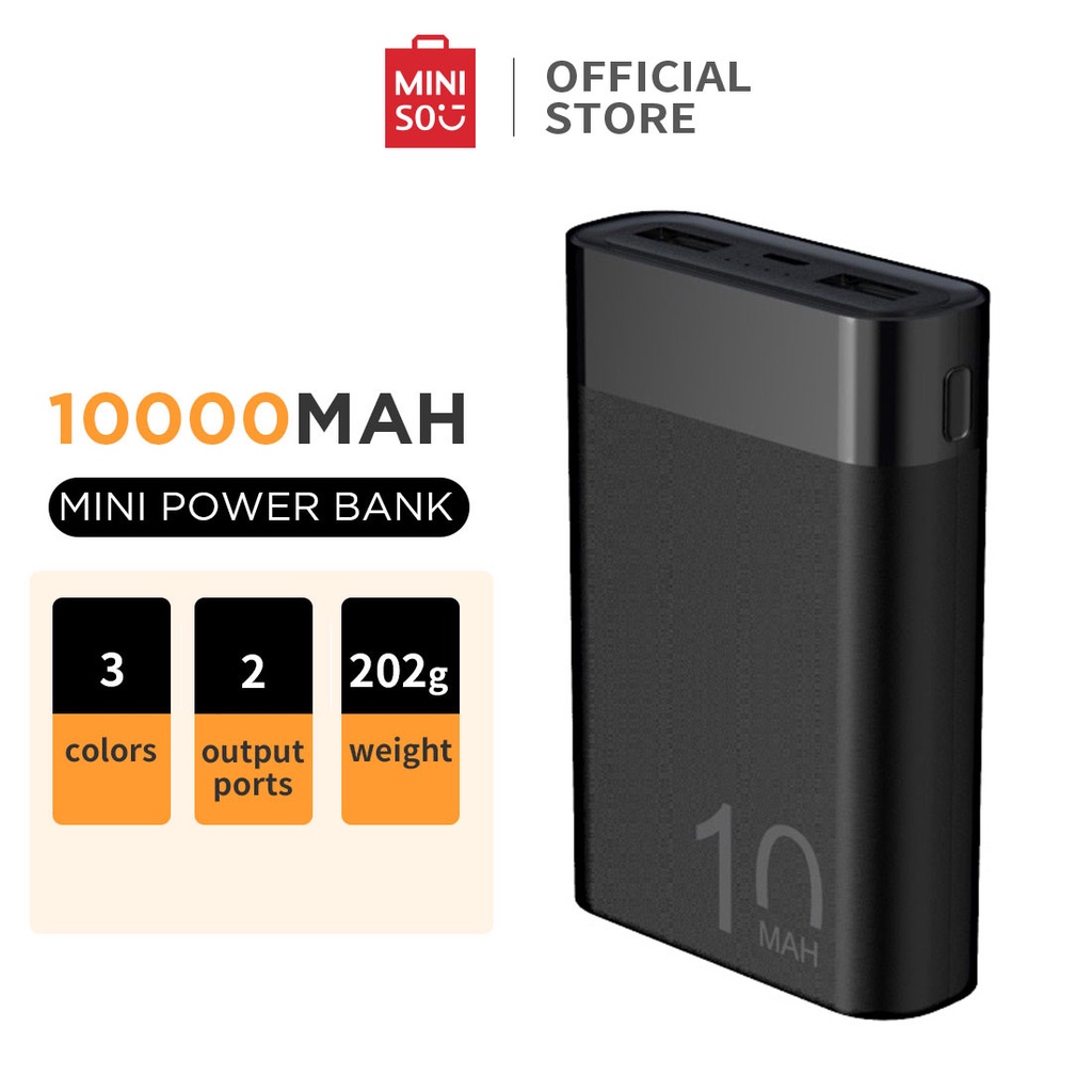 [Mã MINI11FFF giảm 5% đơn 150K] Miniso Pin Sạc Dự Phòng mini 10000mAh 2 Cổng USB Màu JP195