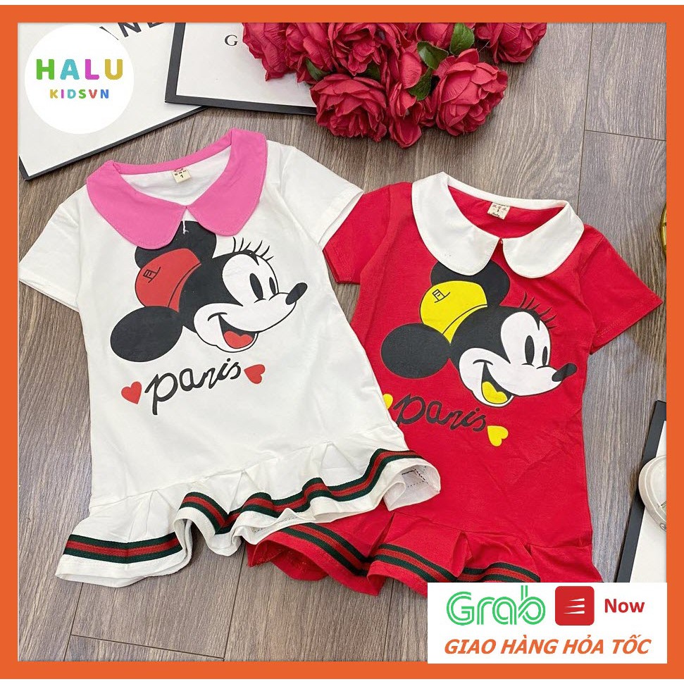 Váy đầm cộc tay Mickey bé gái chất cotton mềm mịn, thoáng mát - Halukidsvn.VMC01