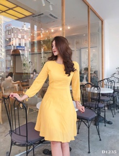 Đầm vàng xoè basic 2 lớp dày dặn (kèm ảnh thật)