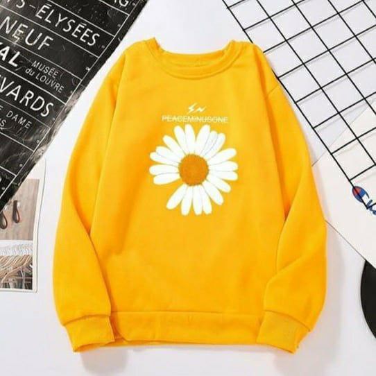 Áo Sweater Cổ Tròn Dày Dặn In Hình Hoa Cúc Lớn Một Màu Dễ Thương Cho Nữ