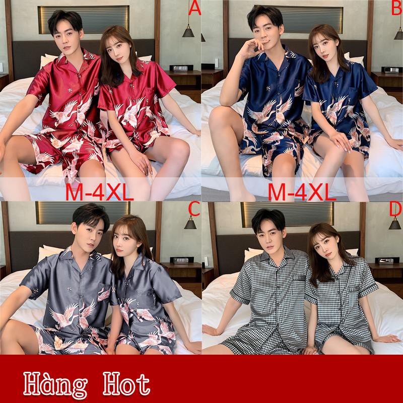 Set Đồ Ngủ Ngắn Tay Vải Phi Bóng Cho Nam Size M-4Xl
