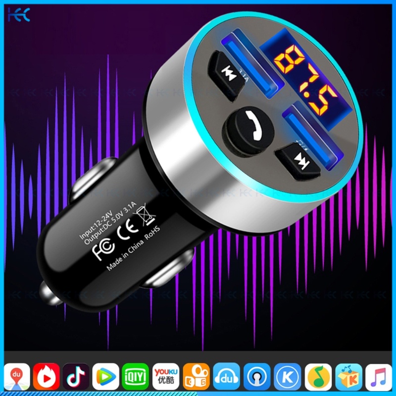 Thiết Bị Thu Phát Bluetooth 5.0 FM MP3 QC3.0 USB Sạc Nhanh Dùng Trên Xe Hơi